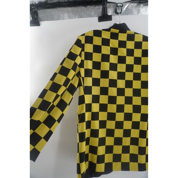 Plymouth Black & Yellow Checkered Statement Tailored Vintage Silk Blazer Size 8 - Picture 11 of 12